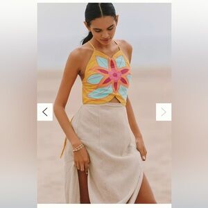 Anthropologie Celandine Linen Blend Flower Maxi Dress